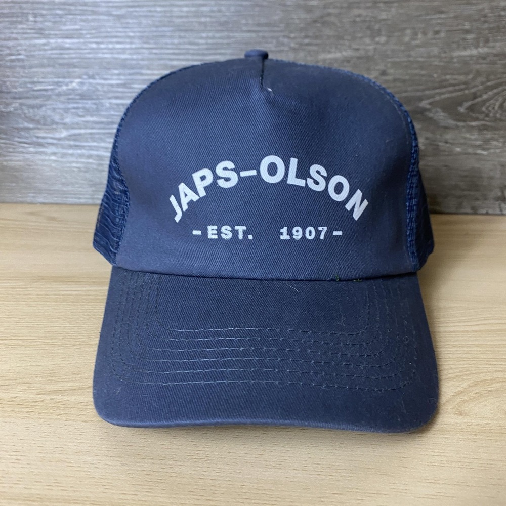 Japs-Olson Hat Cap Snap Back Blue Mesh Trucker Promo Advertising Mens
